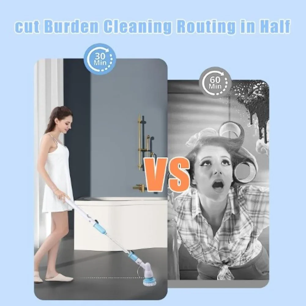 Cordless Electric Spin Scrubber - Shower/Bathroom /Floor with Extension Arm